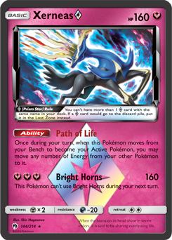 Prism Star Pokémon card Xerneas 144/214 from Lost Thunder expansion