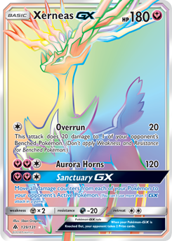 Secret Rainbow GX Pokémon card Xerneas GX 139/131 from Forbidden Light expansion
