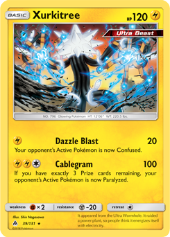 Rare Pokémon card Xurkitree 39/131 from Forbidden Light expansion