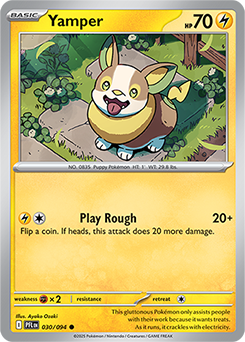 Common Pokémon card Yamper 30/94 from Phantasmal Flames expansion