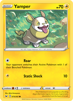 Common Pokémon card Yamper 73/202 from Sword & Shield expansion
