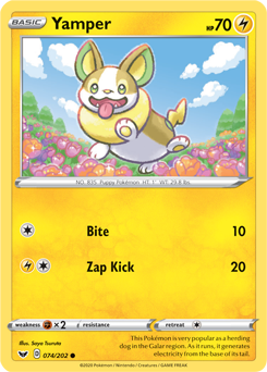 Common Pokémon card Yamper 74/202 from Sword & Shield expansion
