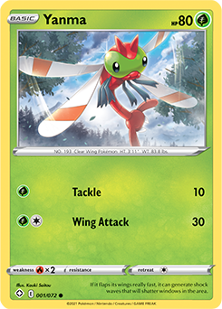 Common Pokémon card Yanma 001/072 from Shining Fates expansion