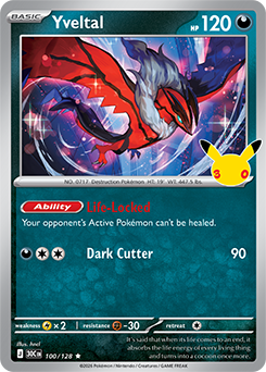 Rare Pokémon card Yveltal 100/128 from 30th Celebration expansion