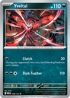 Rare Pokémon card Yveltal 88/132 from Mega Evolution expansion