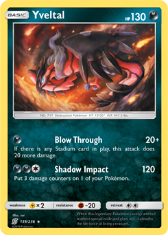 Rare holo Pokémon card Yveltal 139/236 from Unified Minds expansion