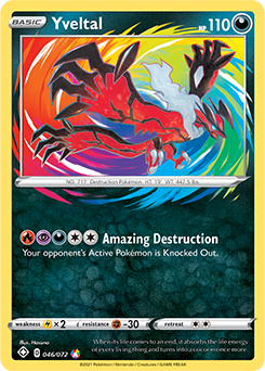 Amazing Rare Pokémon card Yveltal 046/072 from Shining Fates expansion