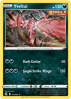 Rare Pokémon card Yveltal 175/264 from Fusion Strike expansion