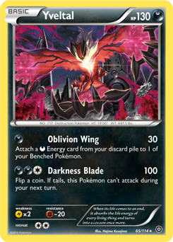 Rare holo Pokémon card Yveltal 65/114 from Steam Siege expansion