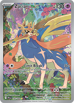 Illustration rare Pokémon card Zacian 100/94 from Phantasmal Flames expansion