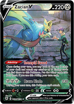 Full Art V Pokémon card Zacian V TG21/TG30 from Astral Radiance expansion