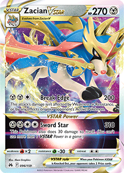 Ultra rare VSTAR Pokémon card Zacian VSTAR 096/159 from Crown Zenith expansion