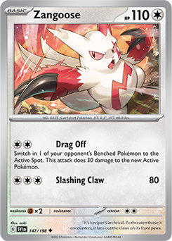 Uncommon Pokémon card Zangoose 147/198 from Scarlet & Violet expansion