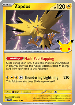 Common Pokémon card Zapdos 055/128 from 30th Celebration expansion