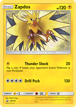 Promo Pokémon card Zapdos SM145 from Sun and Moon Promos expansion