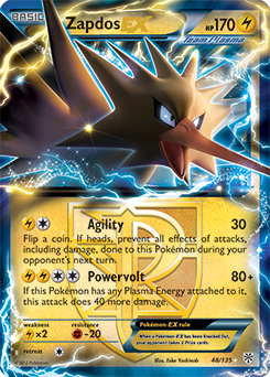 Pokémon EX Pokémon card Zapdos EX 48/135 from Plasma Storm expansion