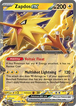Double rare Pokémon card Zapdos ex 145/165 from 151 expansion