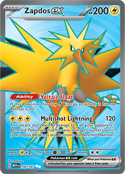 Ultra rare Pokémon card Zapdos ex 192/165 from 151 expansion