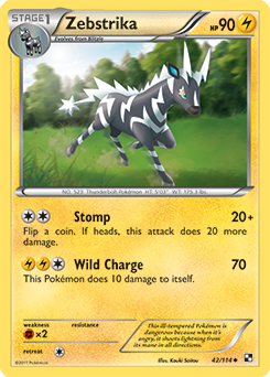 Uncommon Pokémon card Zebstrika 42/114 from Black & White expansion