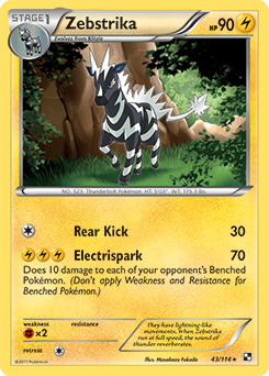 Rare Pokémon card Zebstrika 43/114 from Black & White expansion