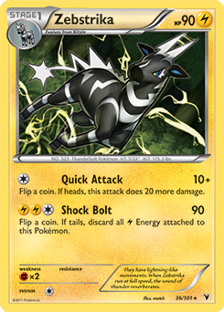 Rare Pokémon card Zebstrika 36/101 from Noble Victories expansion