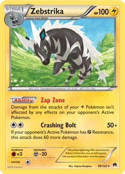 Rare Pokémon card Zebstrika 49/122 from Breakpoint expansion
