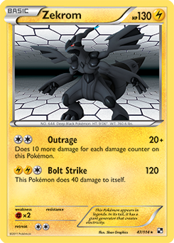 Rare holo Pokémon card Zekrom 47/114 from Black & White expansion