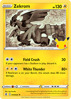 Rare Pokémon card Zekrom 10/25 from Celebrations expansion
