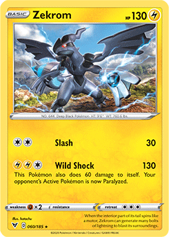 Rare Holo Pokémon card Zekrom 060/185 from Vivid Voltage expansion