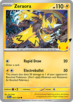Common Pokémon card Zeraora 057/128 from 30th Celebration expansion