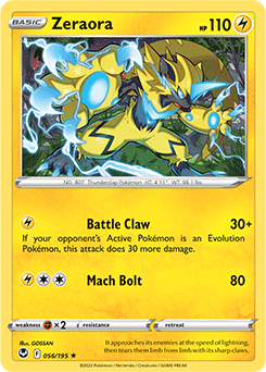 Rare Pokémon card Zeraora 056/195 from Silver Tempest expansion