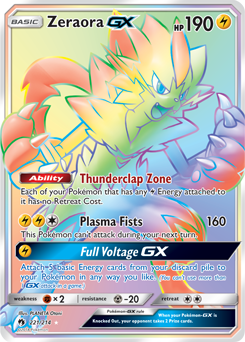 Secret Rainbow GX Pokémon card Zeraora GX 221/214 from Lost Thunder expansion