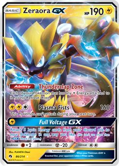 Pokémon GX Pokémon card Zeraora GX 86/214 from Lost Thunder expansion