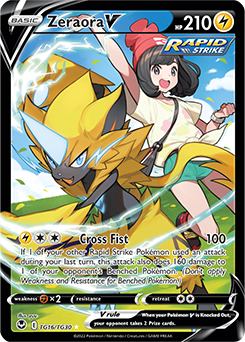 Ultra rare V Pokémon card Zeraora V TG16/TG30 from Silver Tempest expansion