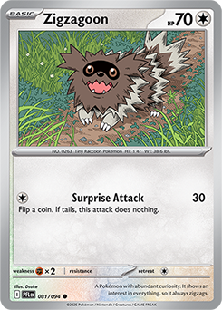 Common Pokémon card Zigzagoon 81/94 from Phantasmal Flames expansion