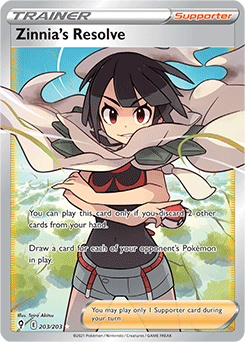 Full Art Trainer Pokémon card Zinnia's Resolve 203/203 from Evolving Skies expansion