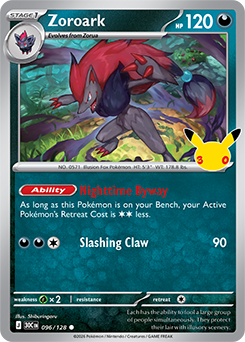 Common Pokémon card Zoroark 096/128 from 30th Celebration expansion