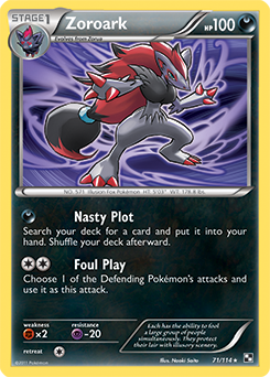 Rare holo Pokémon card Zoroark 71/114 from Black & White expansion