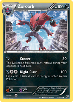 Rare holo Pokémon card Zoroark 73/146 from X&Y expansion