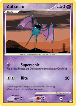 Common Pokémon card Zubat 108/123 from Mysterious Treasures expansion