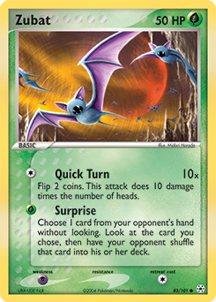 Common Pokémon card Zubat 83/101 from Ex Hidden Legends expansion