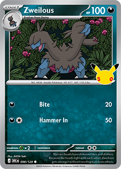 Common Pokémon card Zweilous 098/128 from 30th Celebration expansion