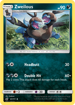 Uncommon Pokémon card Zweilous 61/111 from Crimson Invasion expansion