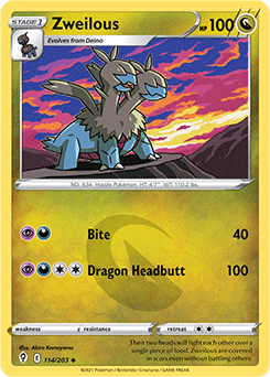 Uncommon Pokémon card Zweilous 114/203 from Evolving Skies expansion
