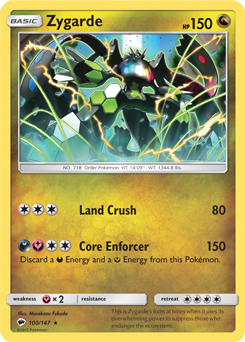 Rare holo Pokémon card Zygarde 100/147 from Burning Shadows expansion