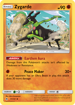 Uncommon Pokémon card Zygarde 71/131 from Forbidden Light expansion