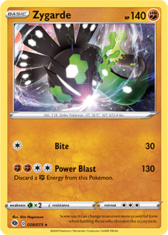 Rare Holo Pokémon card Zygarde 028/073 from Champion s Path expansion